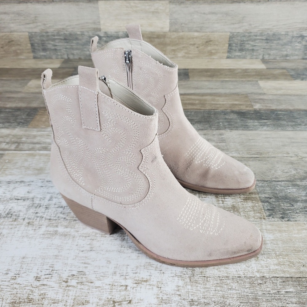 Dolce Vita Womens Shania Boots Sz 9.5 Slip On Western Booties Nubuck